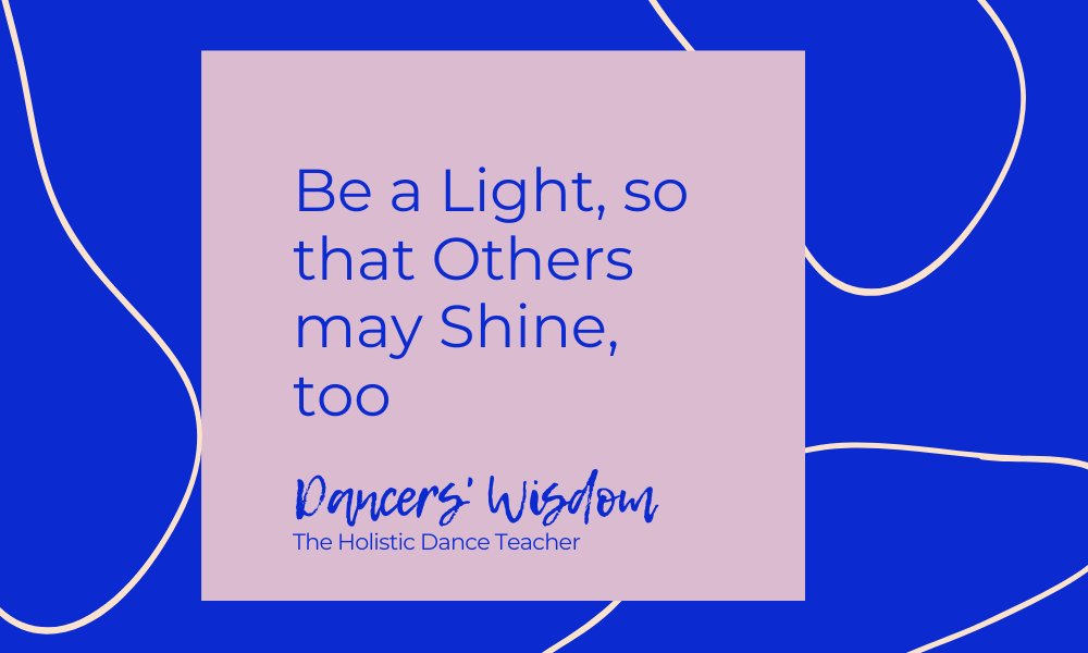 A blue and light pink pattern pink, with text overlaid "Be a light, so that others may shine too."