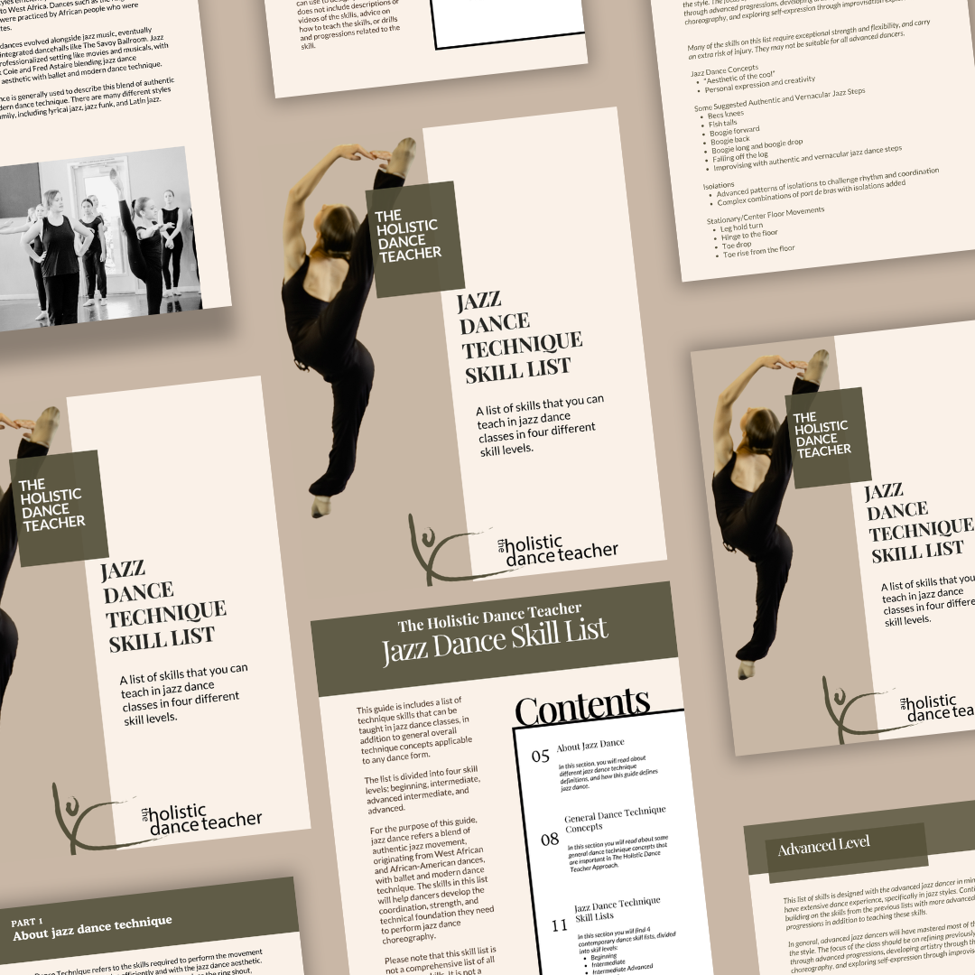 Sample pages from The Holistic Dance Teacher Jazz Dance Skill List