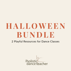 On a cream background, orange text reads: Halloween Bundle - 2 playful resources for dance classes